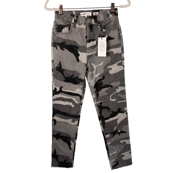 Re/Done High Rise Ankle Crop Stretch - Grey Camo Size 24 - Picture 2 of 11